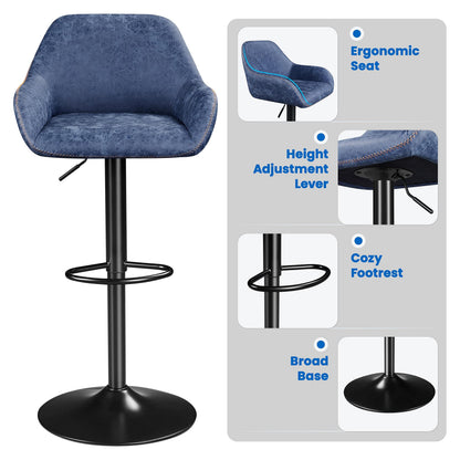 Yaheetech PU Leather Adjustable Swivel Bar Stools Set of 2, Blue