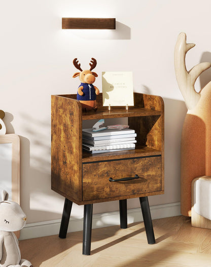 YMYNY Bedside Table Set of 2, Nightstand, Side Table, Wooden Sofa End Table with Fabric Drawer, Open Shelf, Solid Wood Legs, 39x29x63 cm, for Bedroom