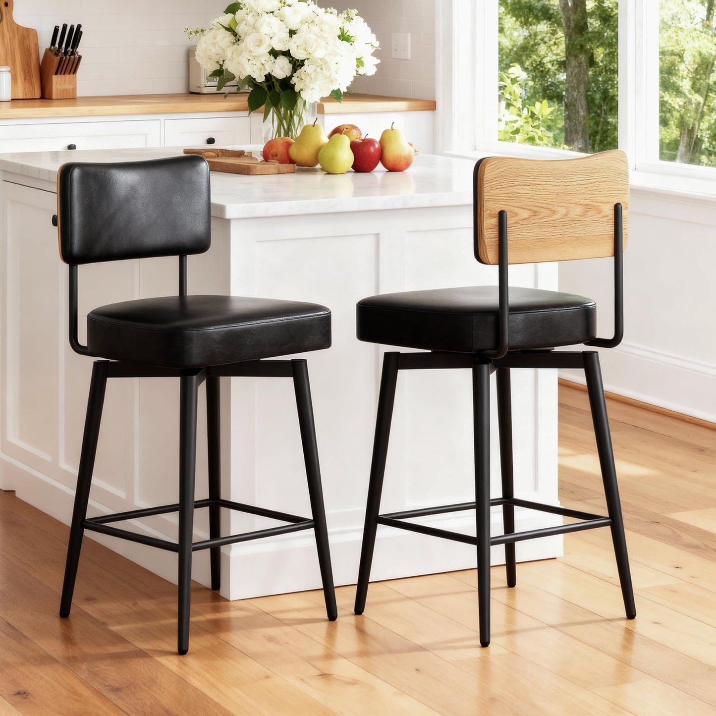 BonVache Bar Stools Set of 2, Swivel Breakfast Barstools, Kitchen Island Counter Stools for Breakfast Home Kitchen Restaurant Dining Room, Black