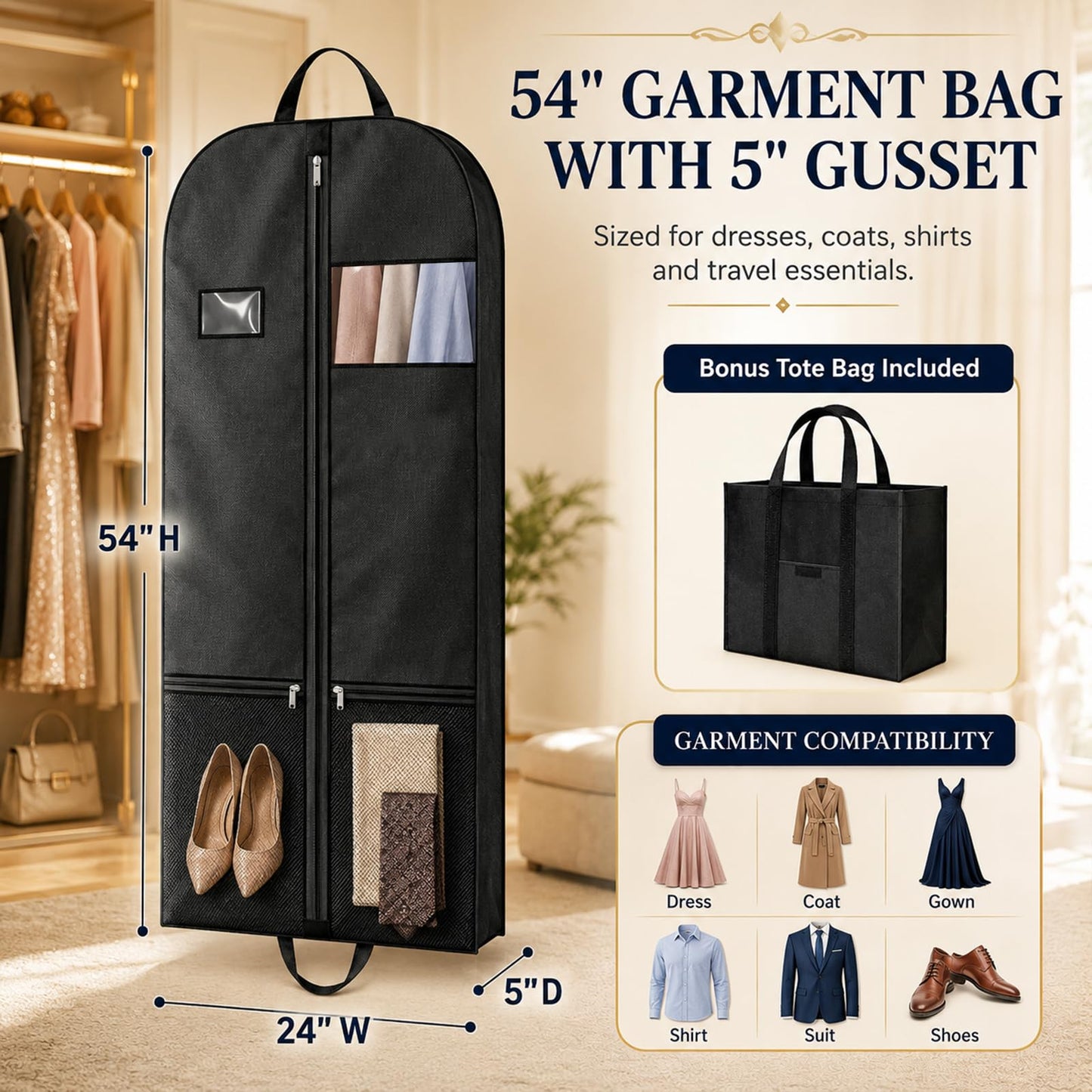 Garment Bag 54 Inch, Long Dress Garment Bag for Travel and Storage 1Pack