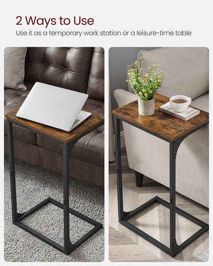 VASAGLE C-Shaped Side Table, Bedside Table, Sofa Side Table, with Metal Frame, Industrial, for Living Room, Bedroom, Rustic Brown and Black LET353B01