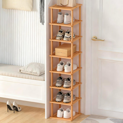 Aniston Bamboo Shoe Rack 8 Tier, Vertical Shoe Rack for Small Spaces, Free Standing Tall Narrow Shoe Organizer for Garage, Closet, Doorway, Corner