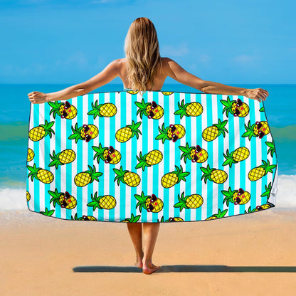 Violetpos Sunglasses Pineapple Stripe Beach Towel, Extra Large 180x90 cm 250GSM Microfibre, Sand Free Quick Dry