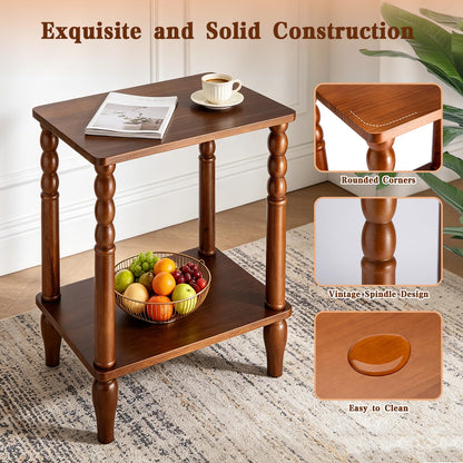 Lampaggio Solid Wood End Table with Storage Shelf, 2-Tier Small Side Table with Vintage Spindle Legs, Narrow Nightstand for Living Room