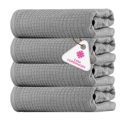 CASA COPENHAGEN Waffle 4-piece bath towel set – Grey-violet, 70x140 cm, Egyptian cotton, designed in Denmark, for bathroom, kitchen & shower