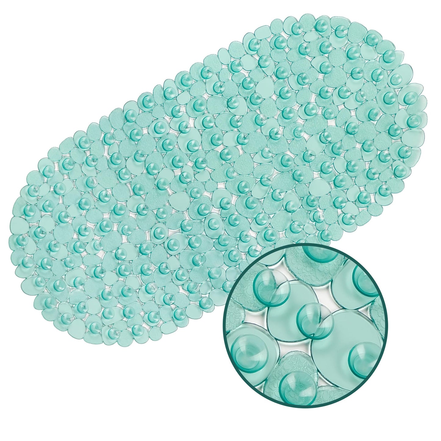 WELTRXE Bathtub Mat Non Slip Shower Mat for Inside Bath, Anti Mould Anti Slip Bath Mats, 69 x 36 cm Oval Pebble PVC Bathroom Bath Tub Mat with Suction