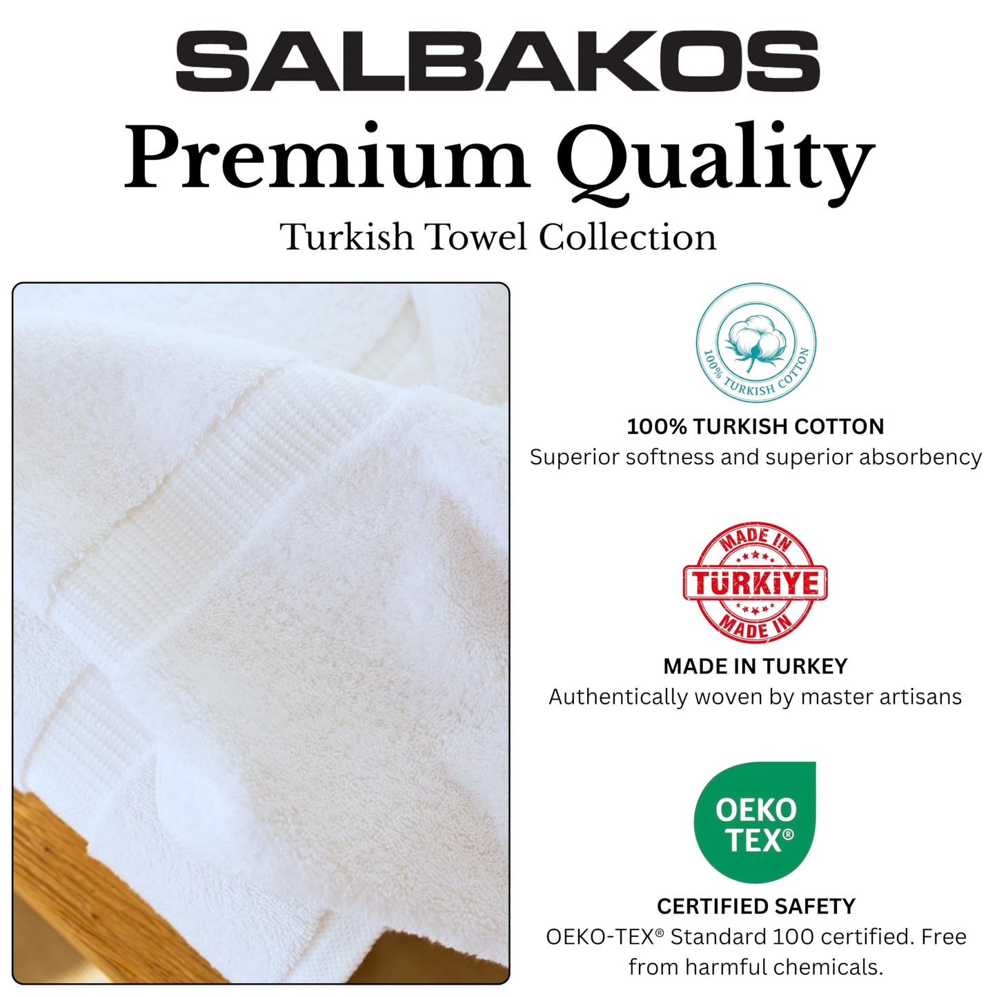 SALBAKOS Luxury Hotel and Spa Turkish Cotton Eco-Friendly Hand Towel Set Hand Towel 6 Pieces White