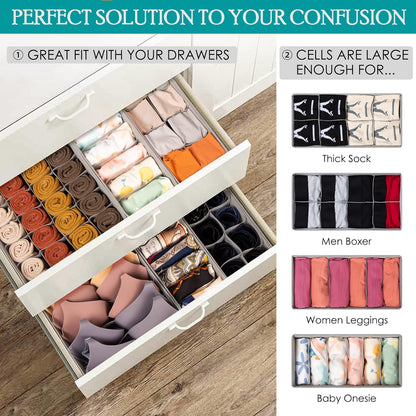SabMak Underwear Drawer Organiser Divider – Bedroom Storage Boxes for Bras, Underwear, Socks, Ties, Baby Cloths, Wardrobe Clothes Organiser (set of 4)