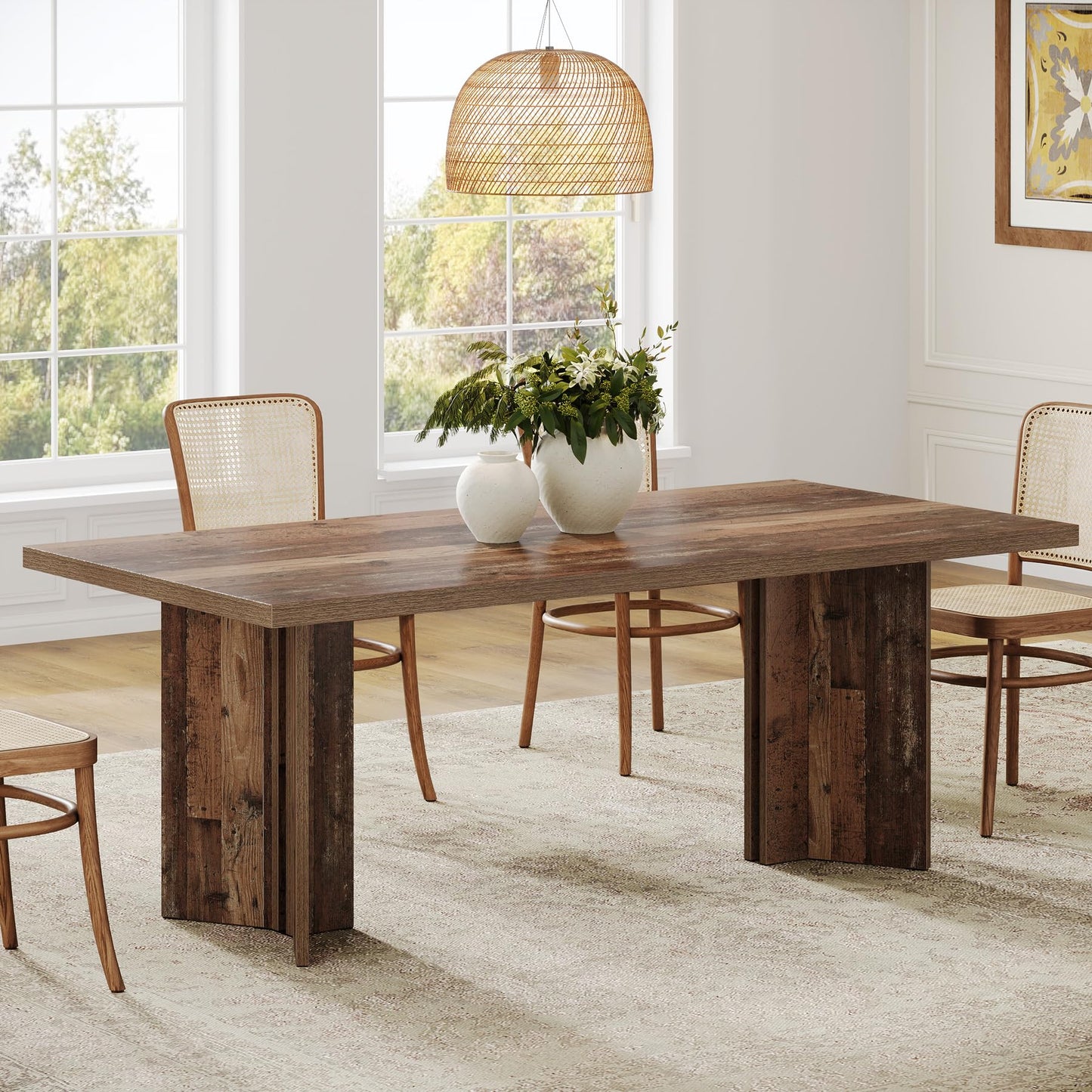 Tribesigns Farmhouse Dining Table for 4 to 6 People, 63-inch Rectangle Wooden Kitchen Table with Large Tabletop and Heavy Duty Legs for Dining