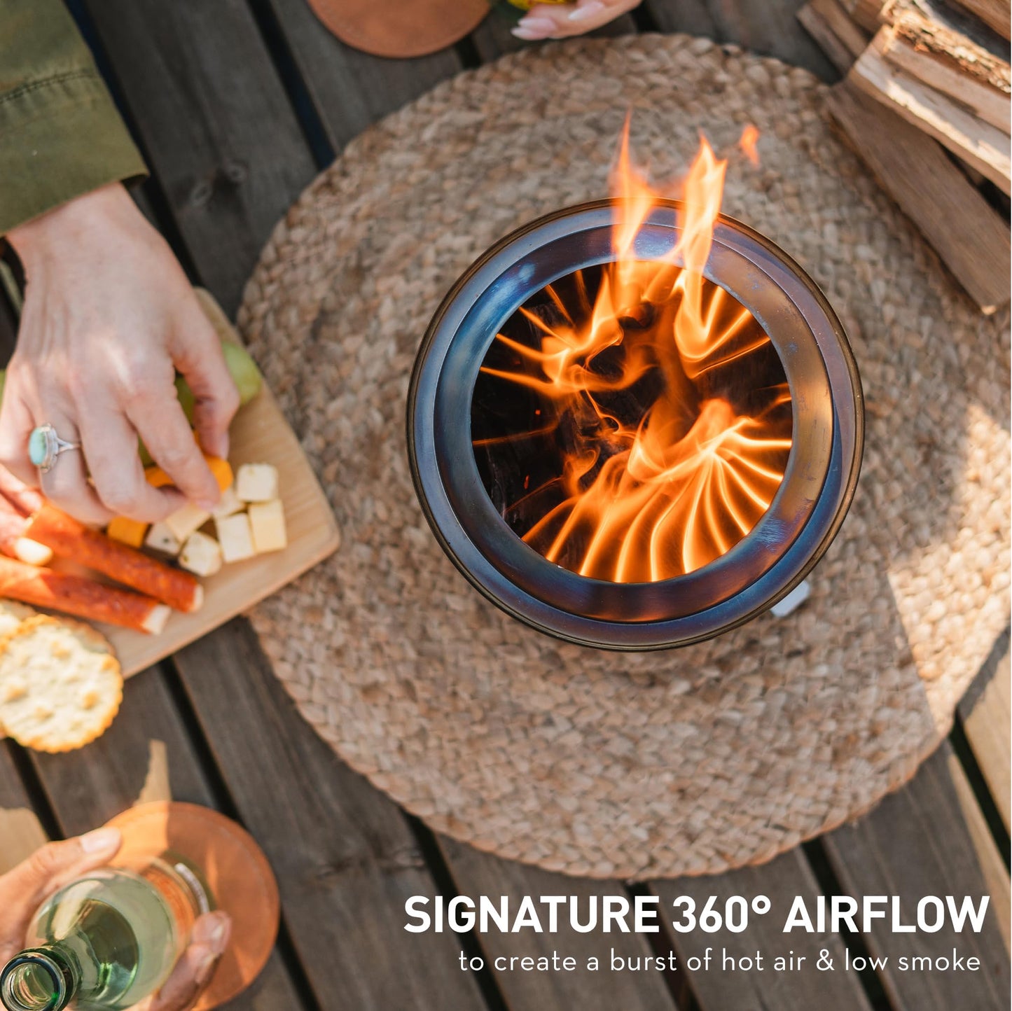 Solo Stove Mesa XL Tabletop Fire Pit with Stand | Low Smoke Outdoor Table Top Fire Pit | Fueled by Pellets or Wood, Stainless Steel, With Travel Bag,