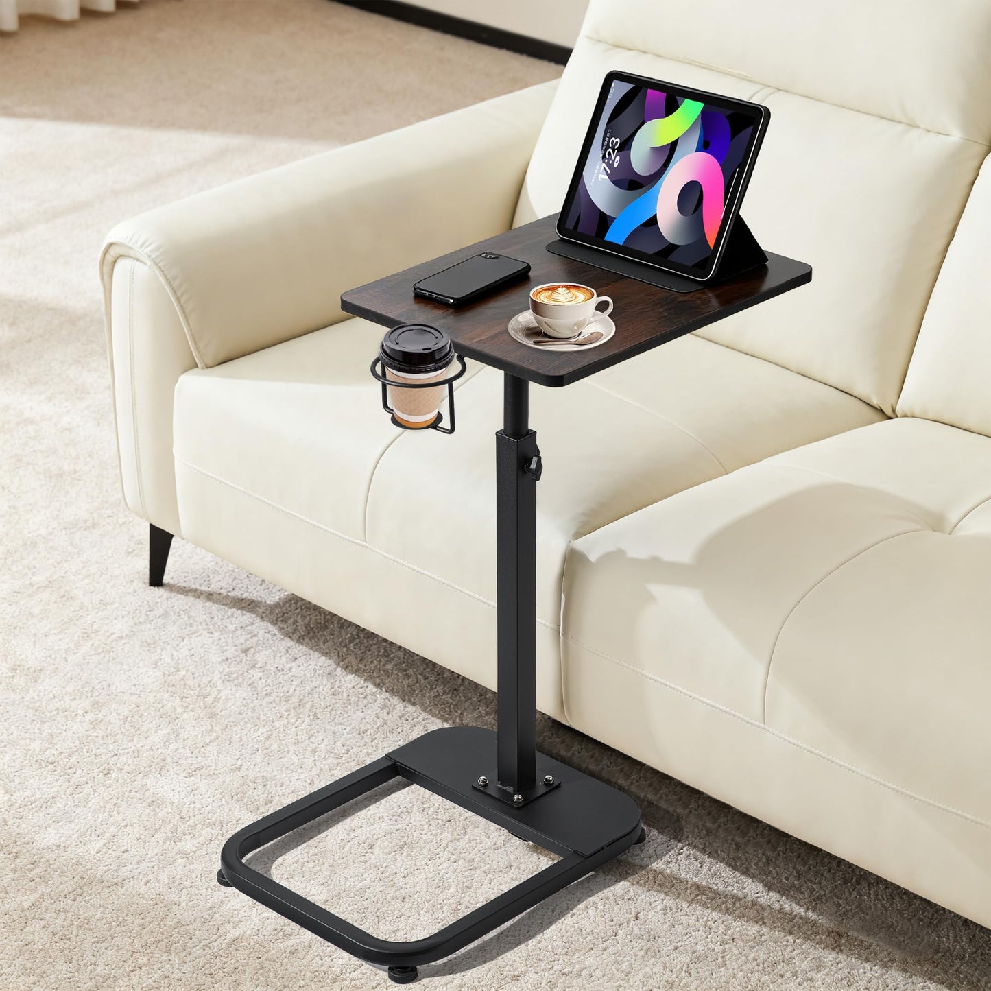 Ngduihoo C-Shaped Side Table,Adjustable Height End Table with Weighted Base,Ideal Coffee Table for Living Room, Bedroom