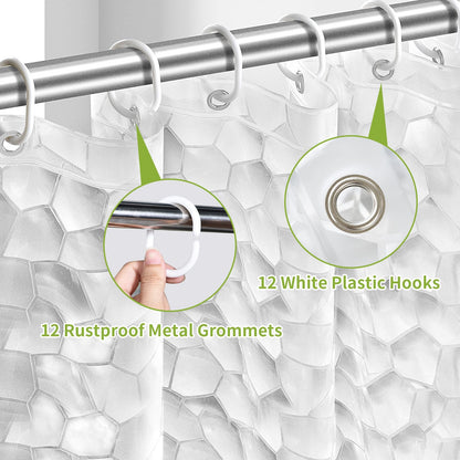 OTraki Shower Curtain 72 x 78 Inch Semi Transparent 3D Water Cube Design Bath Curtain EVA Waterproof and Mould Proof Resistant Washable Thicken