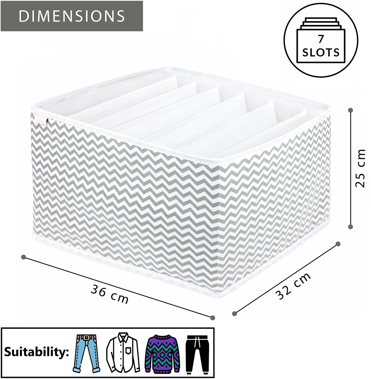 Unique Impression Set of 2 Large Wardrobe Storage Organiser For Jeans, Jumpers, Shirts, Sweaters, Trousers, Pants, Leggings, Joggers