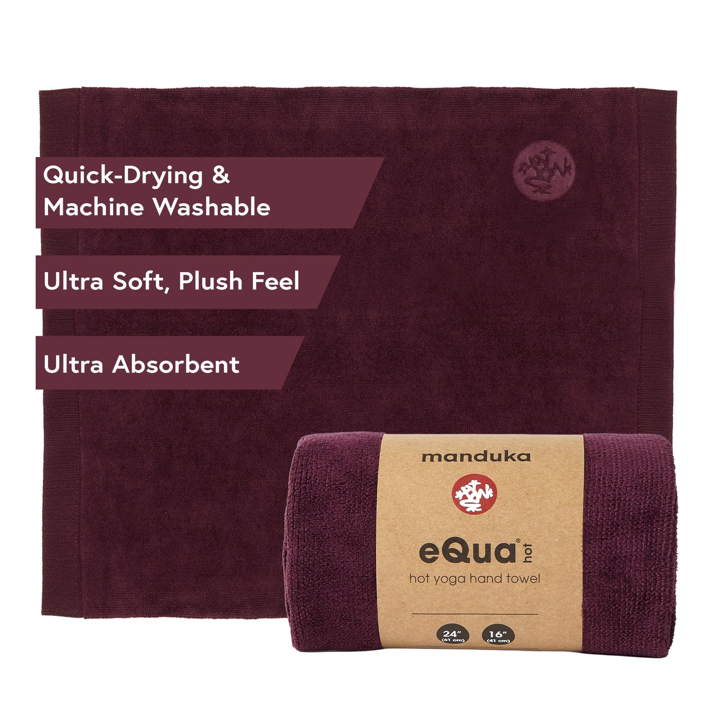 Manduka eQua Hot Hand Towel - 16" Double-Knit Microfiber Rapid Sweat Absorption Multipurpose Workout Towel 16 x 26.5 Inches