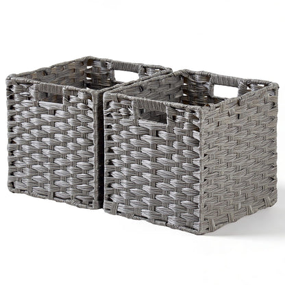 Mangata 28 cm Storage Cube Boxes for 30 cm Closet, Rattan Effect Storage Baskets, Wicker Woven Polyrattan Material Closet Organizer, 28x28x28 cm