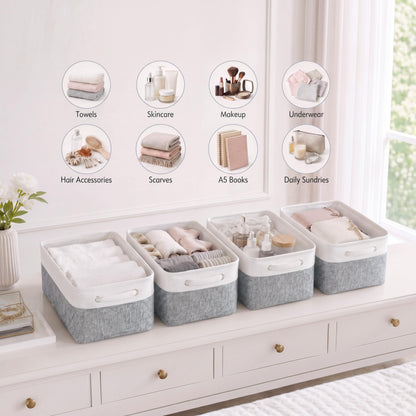 Mangata Set of 3 Fabric Storage Baskets, Grey White M