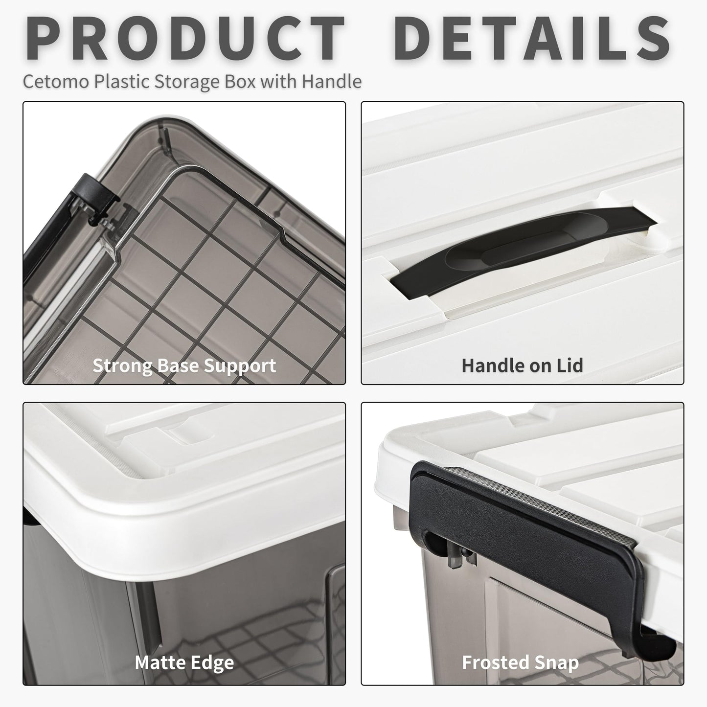 Cetomo 35L*6 Storage Boxes, Carry Plastic Storage Box with Lids, Organizing Container with Handle and Secure Latching Buckles, Stackable, Nestable