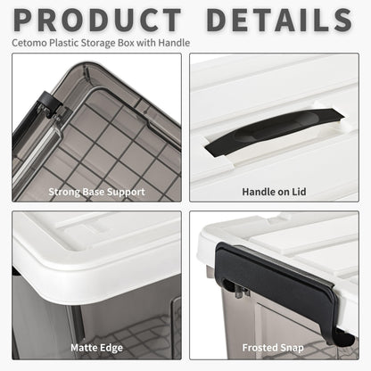 Cetomo 35L*6 Storage Boxes, Carry Plastic Storage Box with Lids, Organizing Container with Handle and Secure Latching Buckles, Stackable, Nestable