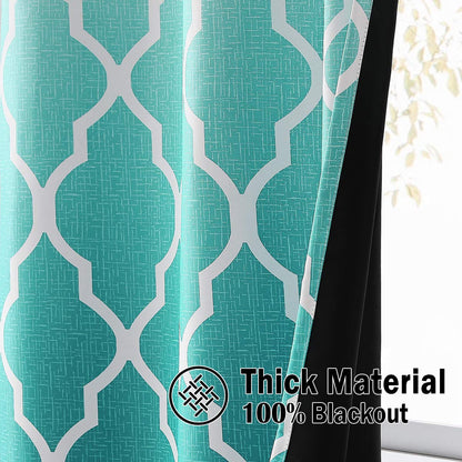 Beauoop Blackout Curtains for Bedroom Teal Ombre Curtains 72 Inch Drop Geometric Print Eyelet Curtain for Living Room Darkening Thermal Insulated