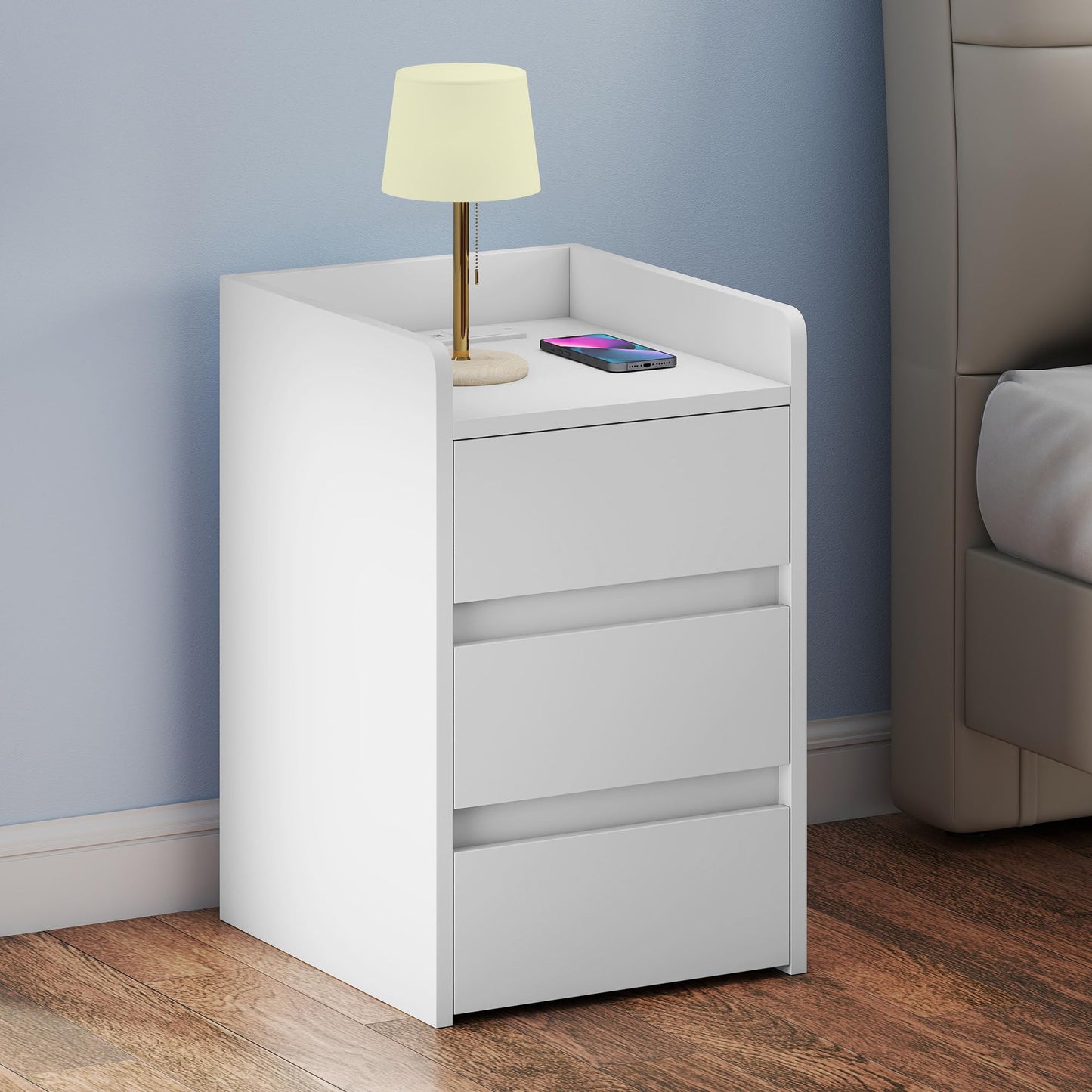 YITAHOME Bedside Table 3 Drawers Charging Station Nightstand 2 USB Ports