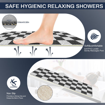 Non Slip Checkered Shower Mats 40x80CM, PVC Loofah Bath Mat for Inside Shower, Quick Dry Soft Bath Mat for Bathroom Floor