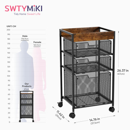 SWTYMIKI Filing Trolley with Mesh Drawers - 4 Tier Under Desk Storage Cart