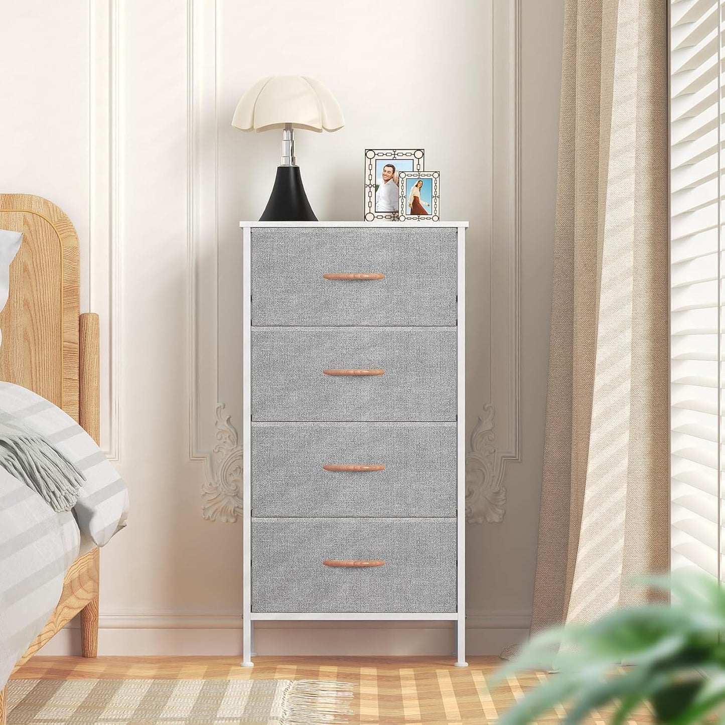 Feonase Chest of Drawers with 4 Fabric Drawers, Large Bedroom Dresser with Wooden Top & Sturdy Metal Frame, Tall Storage Organizer Unit for Bedroom