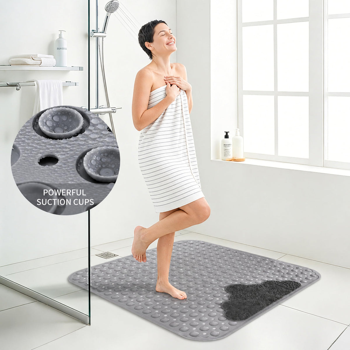 Venuso Shower Mat Non Slip Anti Mould, 120 * 80 cm Non Slip Bath Mat with Foot Massage Area