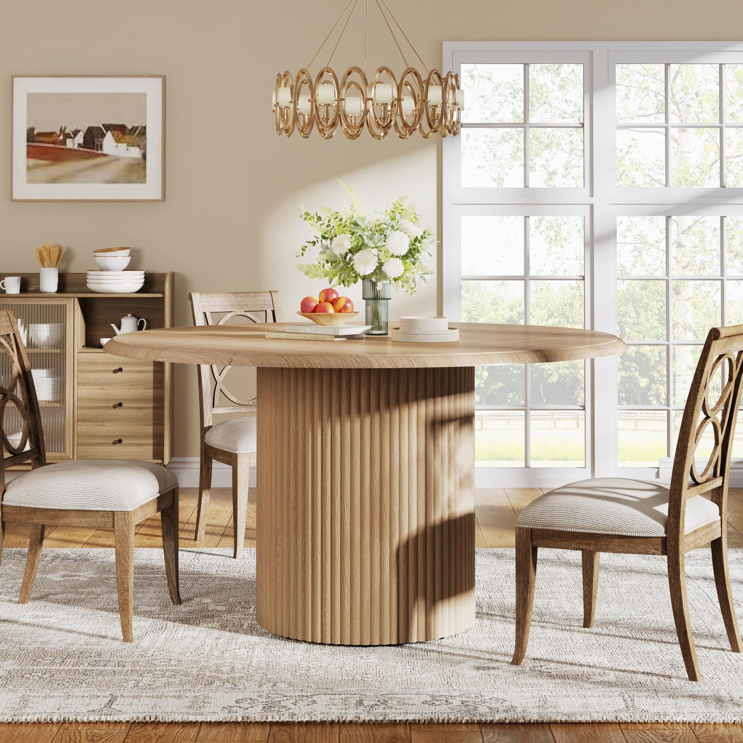 Tribesigns 47" Round Dining Table for 4, Farmhouse Kitchen Table with Metal Base, Modern Small Dinner Table for Dining Room,Kitchen
