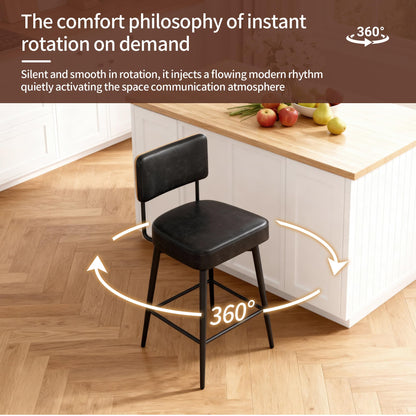 BonVache Bar Stools Set of 2, Swivel Breakfast Barstools, Kitchen Island Counter Stools for Breakfast Home Kitchen Restaurant Dining Room, Black
