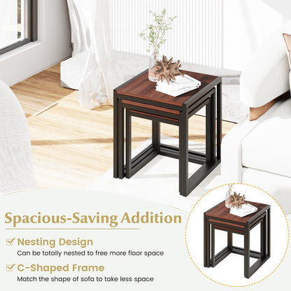 DUMEE Nesting Coffee Tables Set of 3,Sofa End Tables,Nest of Tables Walnut