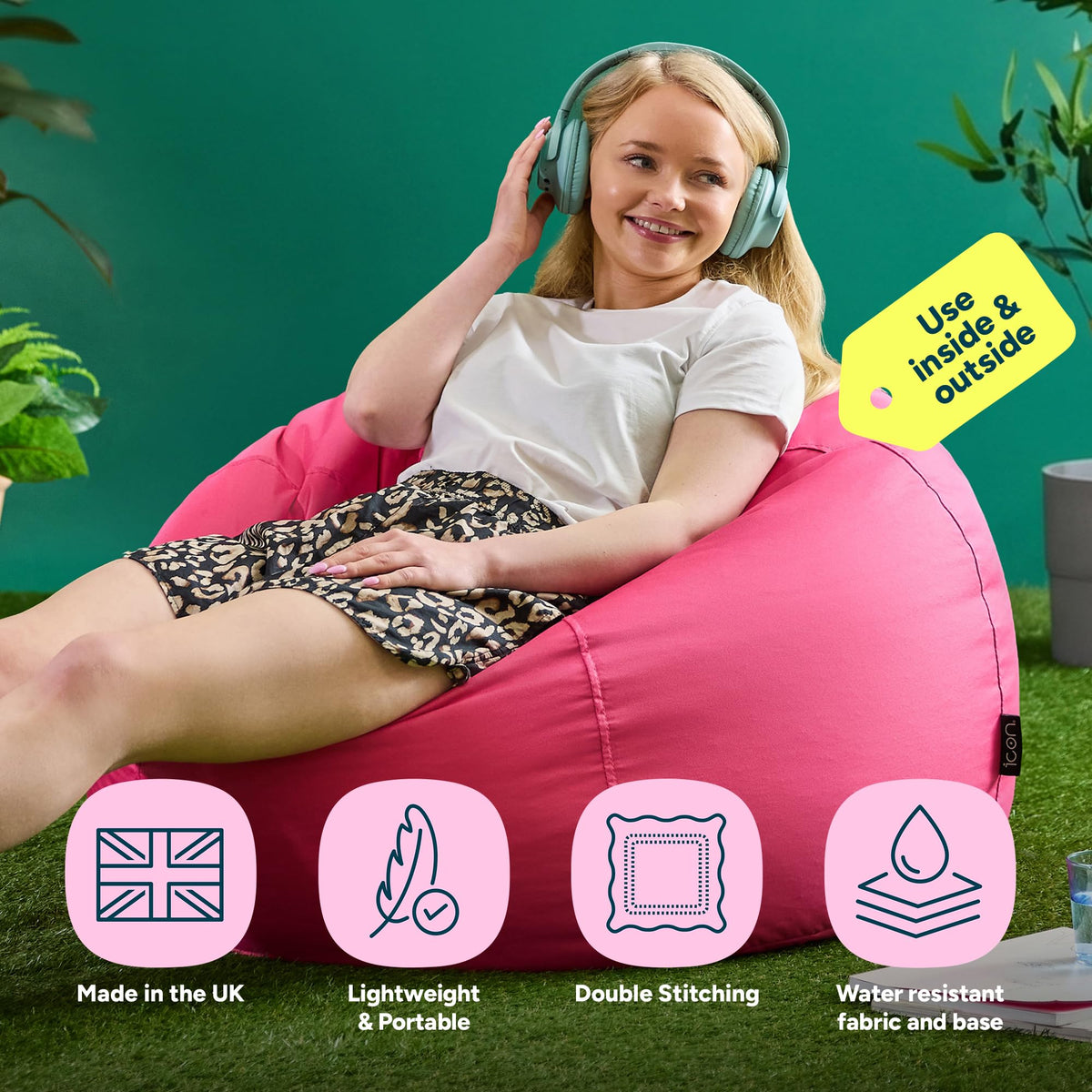 Bean Bag Bazaar Kingston Outdoor Bean Bag & Footstool with Filling, Pink