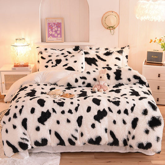 ZIQINPSQ Plush Shaggy Duvet Cover Set,Tie Dye Faux Fur Bedding Set for Teens Girls Soft Velvet Fluffy Fuzzy Comforter Cover Bed Set (Cow, King)