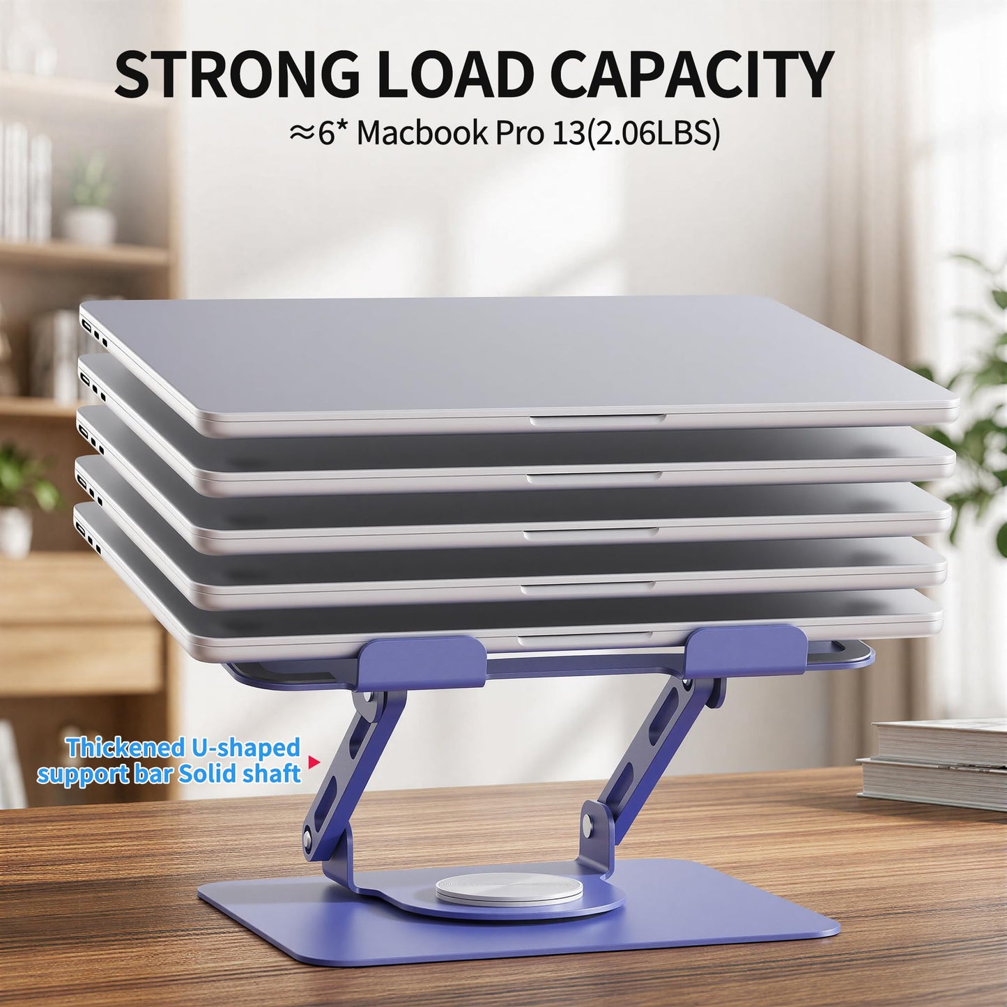SOUNDANCE Laptop Stand with 360° Rotating Base, Ergonomic Computer Riser for Desk, Adjutable Height Muti-Angle, Foldable Laptop Mount