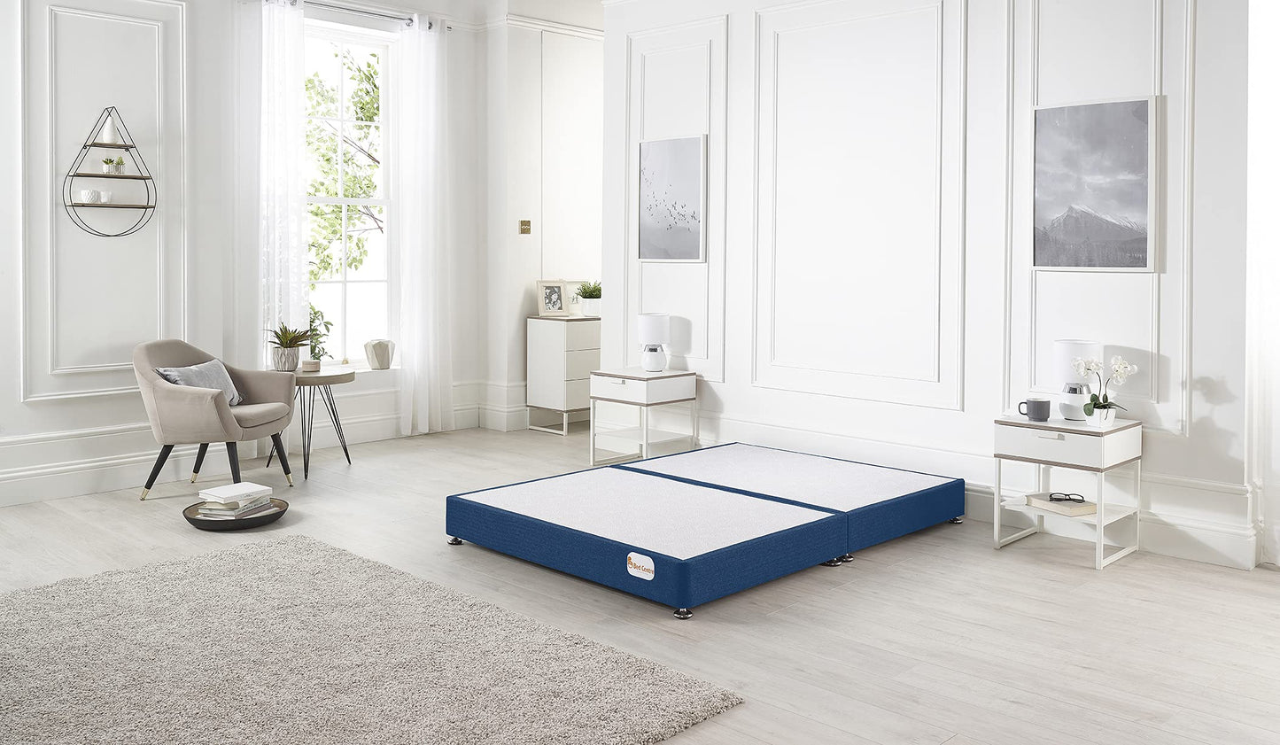 Bed Centre Platform Divan Bed Covered in Luxury Plush, Linen and Tweed Fabric (Charcoal Tweed, King 150 x 200cm)