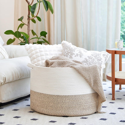 R RUNKA Toy Box for Stuffed Animal Storage – 22"x14" Large Cotton Rope Basket,Organiser for Toys， Boho Style Chest