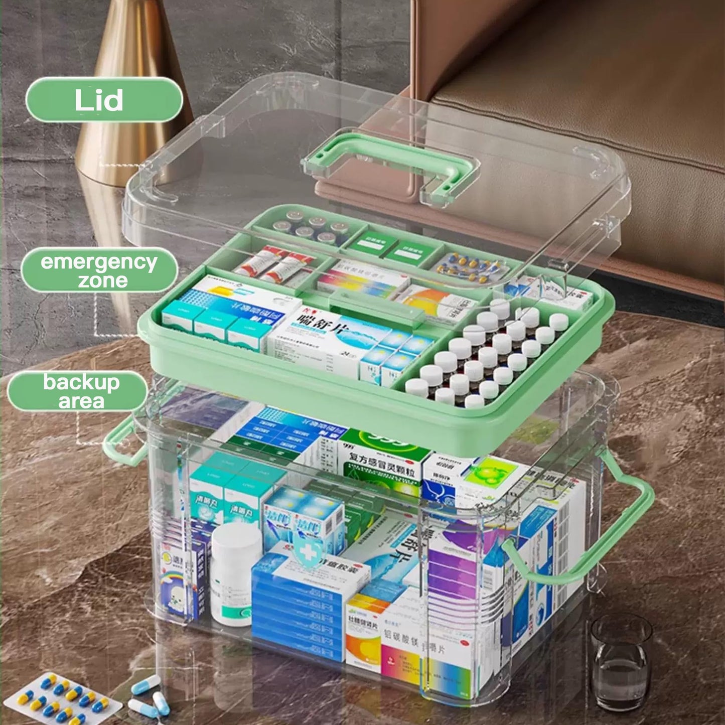 Medicine Storage Box, Medicine Container Box, First Aid Box Household Medicine Container For Medicine Storage, 2-Layer Multi Grid Medicine Box