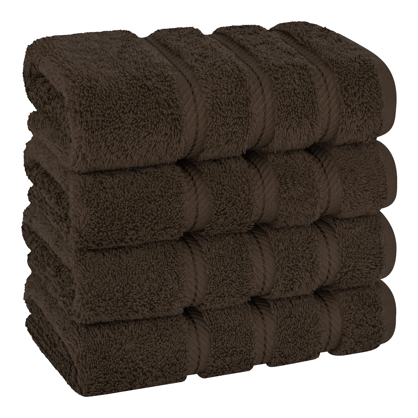 American Soft Linen Set of 4 Hand Towels for Bathroom, 100% Turkish Cotton, 600 g/m², Hand and Face Towels for Bathroom or Kitchen, Brown