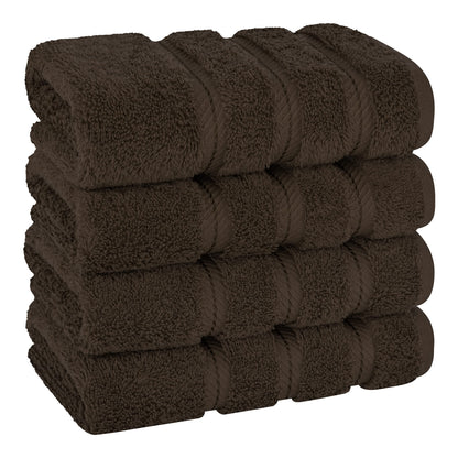 American Soft Linen Set of 4 Hand Towels for Bathroom, 100% Turkish Cotton, 600 g/m², Hand and Face Towels for Bathroom or Kitchen, Brown