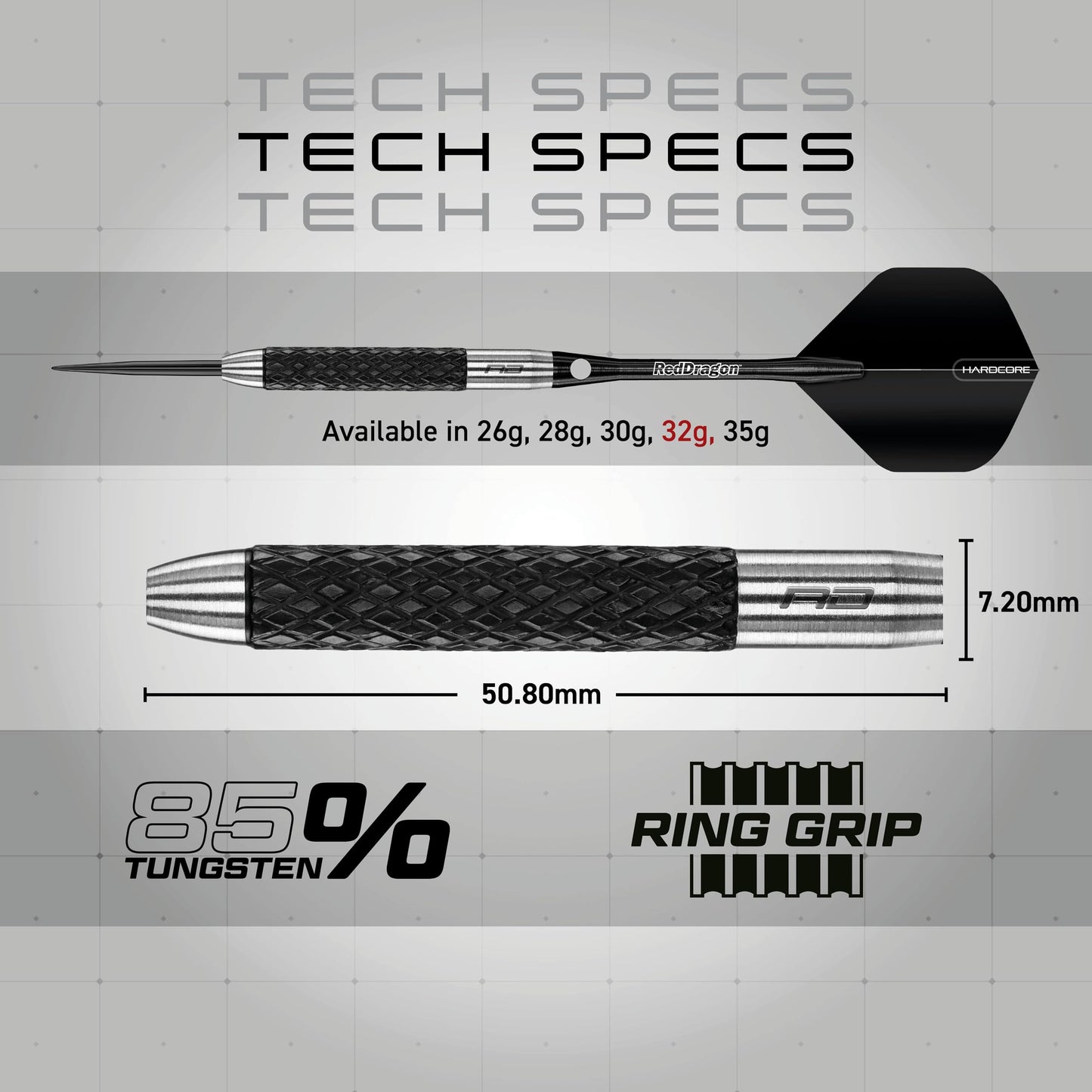 RED DRAGON Rat 1: 32g Tungsten Darts Set with Flights and Stems