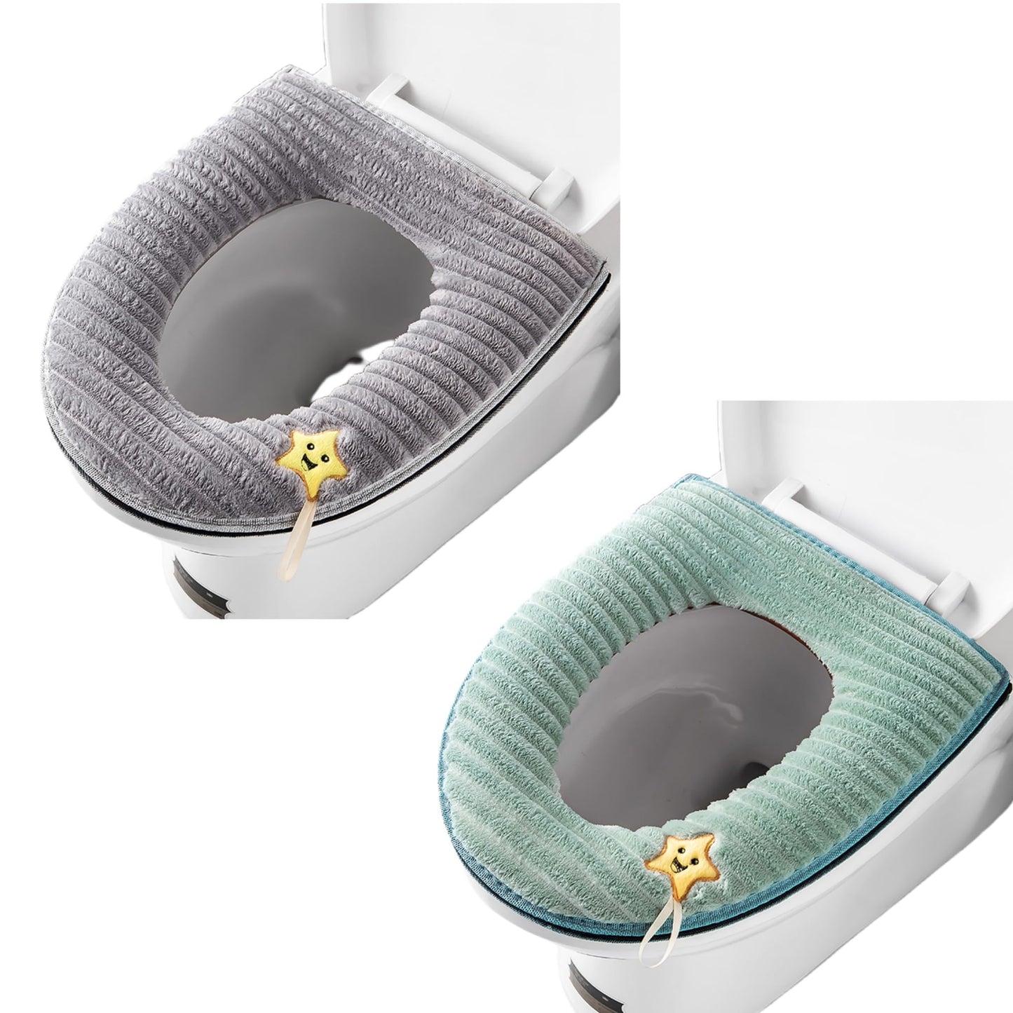 2 Pieces Thicker Bathroom Soft Toilet Seat Cover Pad with Handle Toilet Lid Cover Cushion Soft Thicker Washable Fits All Oval Toilet Seats