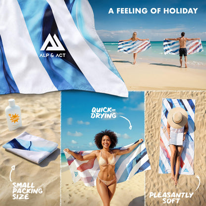 ALP & ACT Beach Towel XXL 200x90 cm - 100% Recycled Microfibre - SUPER LIGHTWEIGHT & Quick Dry - Large Microfibre Towels for Beach & Sun Lounger