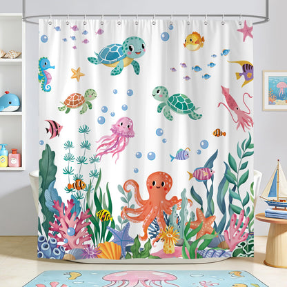 hometerixx Kids Beach Ocean Turtle Jellyfish Coral Shower Curtain 72X72Inch