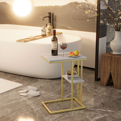 C Shaped End Table, Side Table, Sofa Table, Coffee Table Under Sofa, Small Couch Snack Tables, Bedside Tables with Metal Frame for Living Room