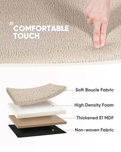Bonlife Folding Ottoman Storage Bench, Boucle Footstool Oval, End of Bed Stool, 90L Storage Space, Ideal for Living Room, Bedroom, 76x38x38cm, Beige