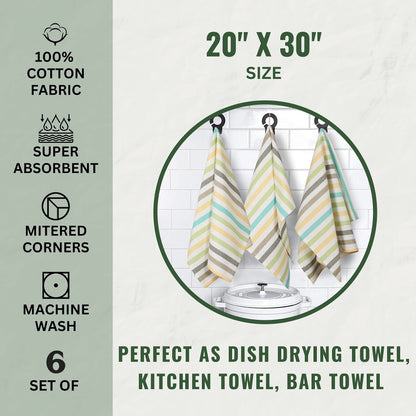 FINGERCRAFT Kitchen Dish Towels, 100% Natural Cotton, Set of 6 Multi-Purpose Kitchen Towels, Very Soft, Highly Absorbent