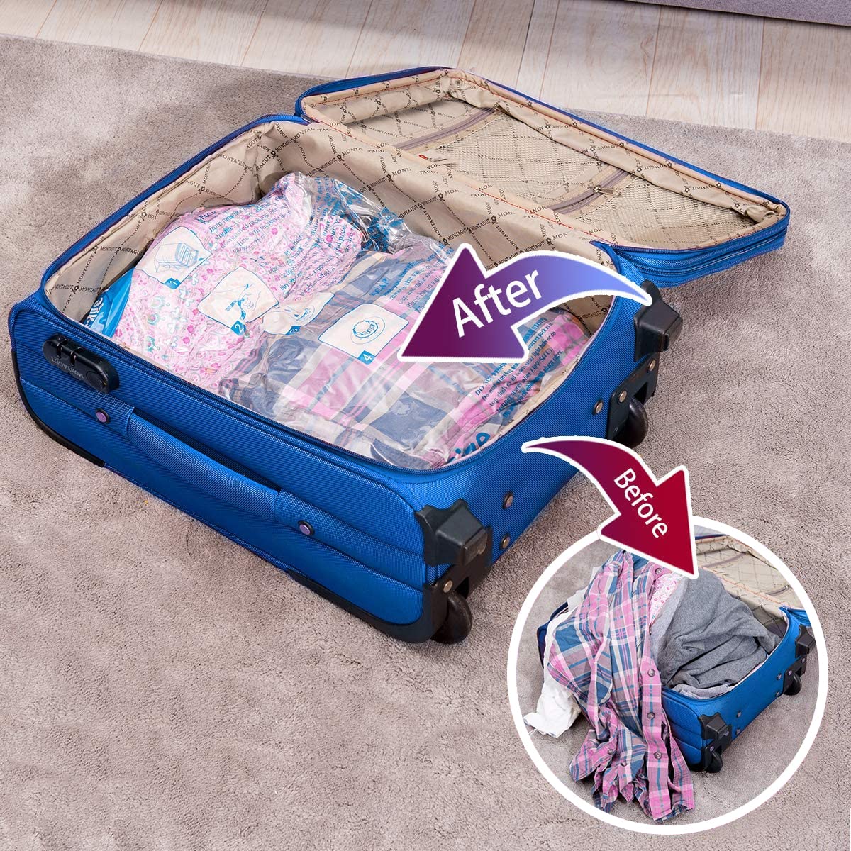 Vacuum Storage Bags,10 Small Space Saver Sealer Bags, Vacuum Bags for Clothes, Pillows, Comforters, Blankets, Beddings