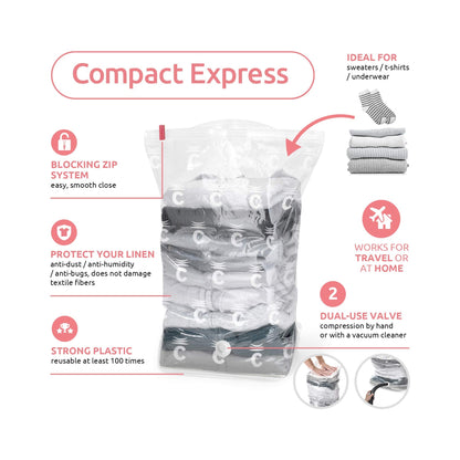 Compactor Compact Express Vacuum Compression Bag, Aspispace Collection, Medium Size, 30X20X50 cm, Transparent
