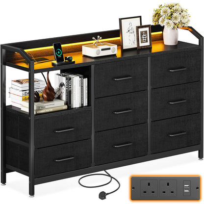 ODK Black Chest of Drawers Bedroom, 8 Large Fabric Drawers, 110x30x88
