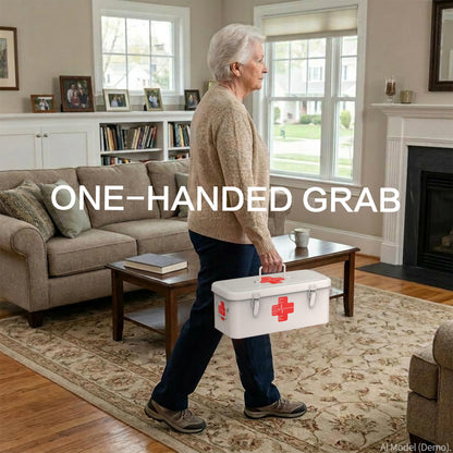 Orionstar First Aid Medicine Box, First Aid Cabinet with Top Handle, Metal Medicine Storage Tin with 3 Portable Medicine Boxes